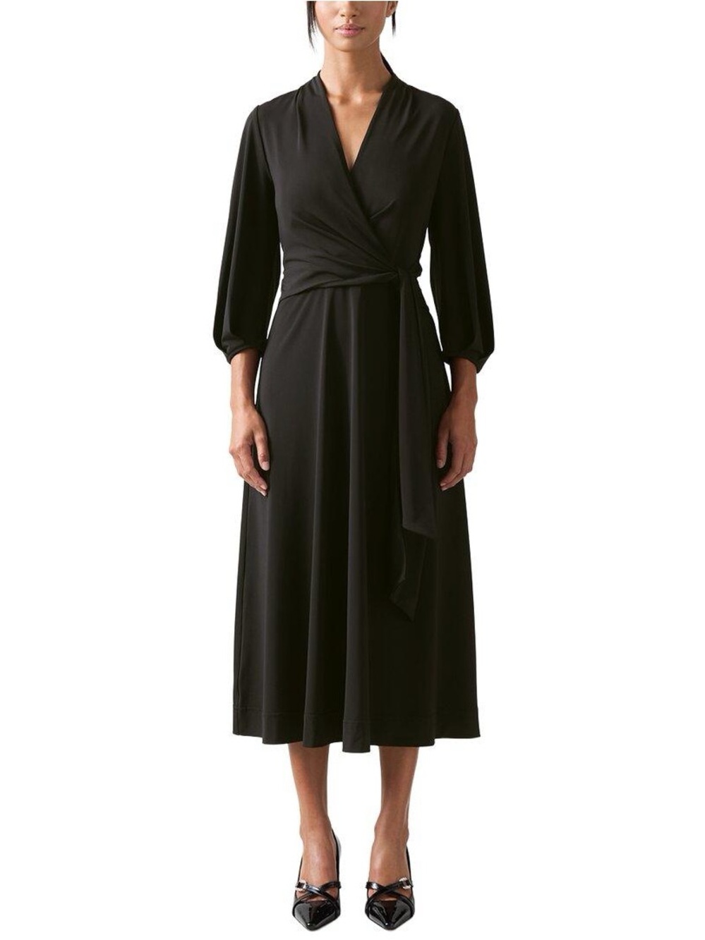 LK Bennett Black Matte Jersey Faux Wrap Midi Dress